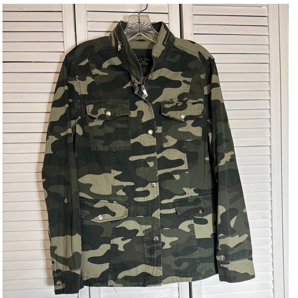 Love Tree Camo Utility Jacket Green Camouflage Field Coat Large 8253JY